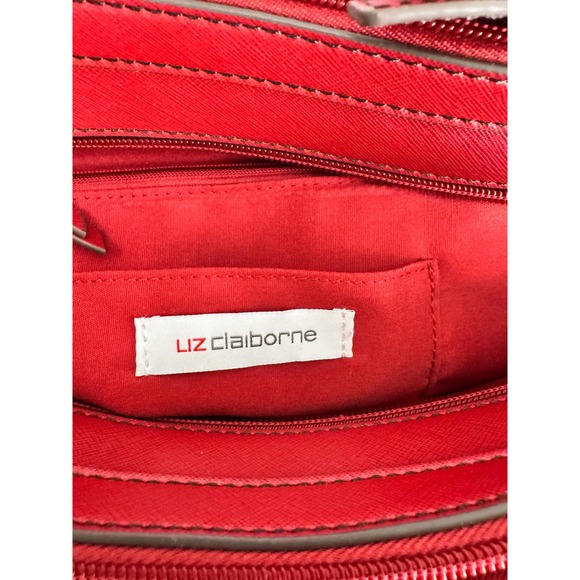 Liz Claiborne Satchel Purse Top Handle Crossbody Red Gold Hardware - Picture 5 of 11